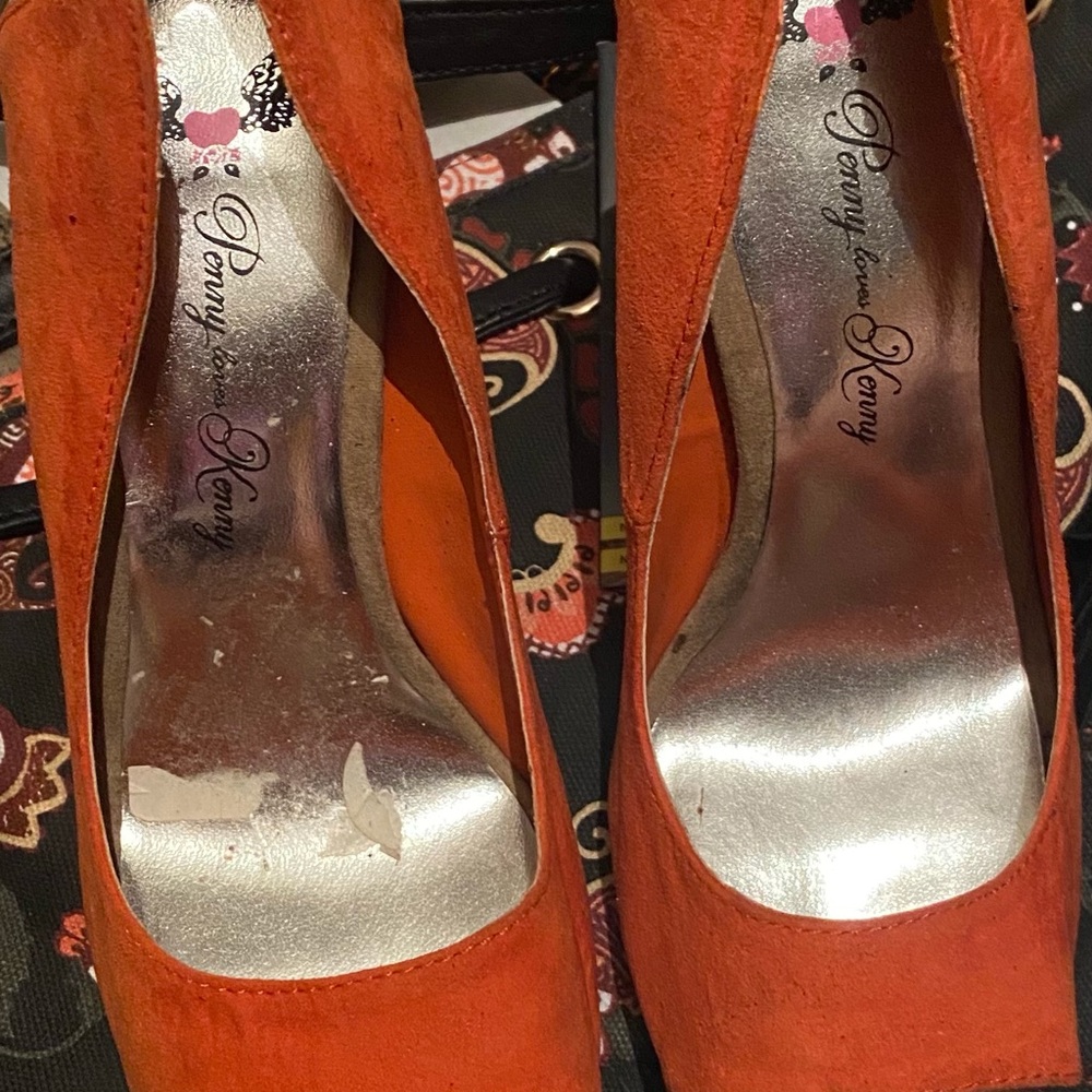 Penny Loves Kenny orange suede heels